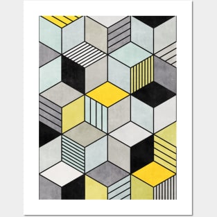 Colorful Concrete Cubes 2 - Yellow, Blue, Grey Posters and Art